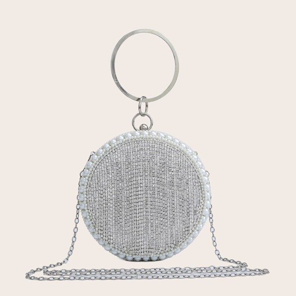 

Faux Pearl & Rhinestone Decor Box Bag, Silver
