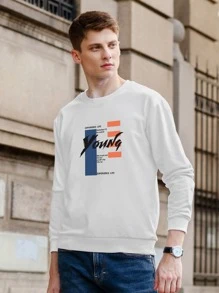 男士標語圖案運動衫 - 白色 - 查看 4