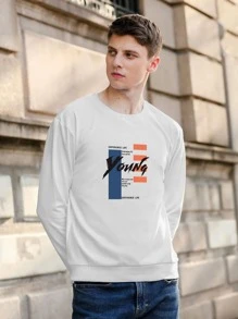 男士標語圖案運動衫 - 白色 - 查看 3