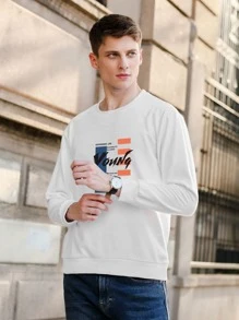 男士標語圖案運動衫 - 白色 - 查看 5