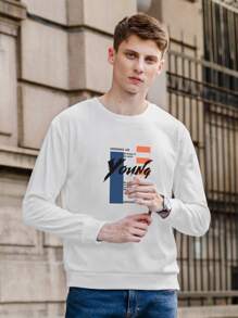 男士標語圖案運動衫 - 白色 - 查看 6