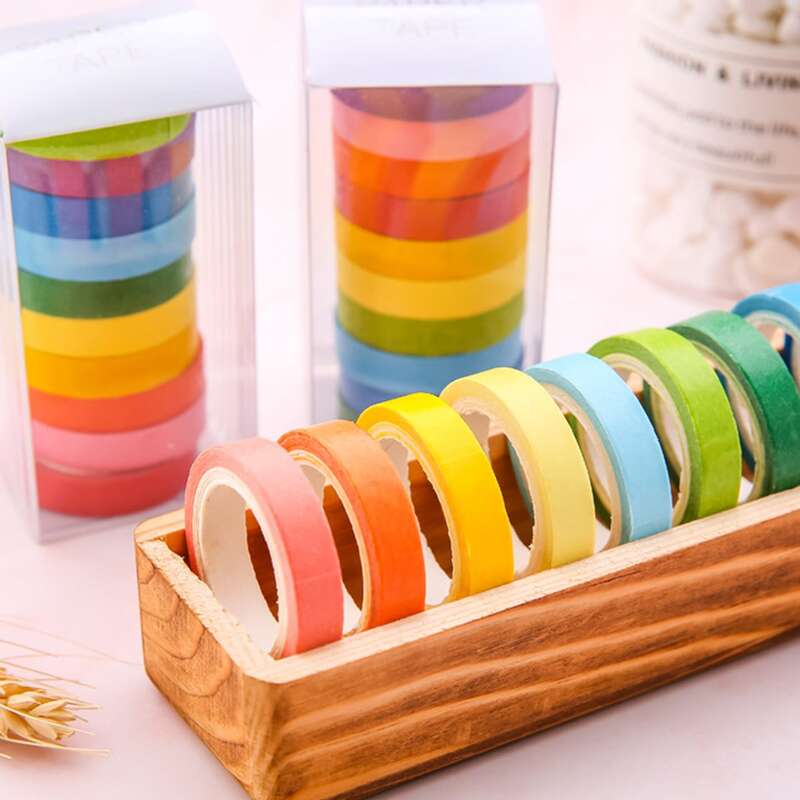 

10rolls Plain Decorative Tape, Multicolor
