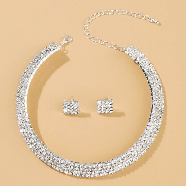 

3pcs Rhinestone Decor Jewelry Set, Silver