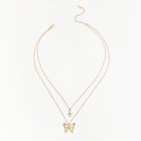 

Butterfly Charm Layered Necklace, Gold