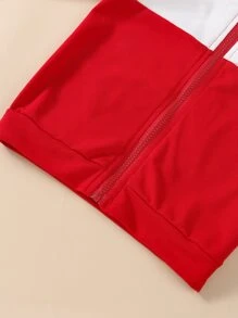 SHEIN Áo nỉ hai màu cho bé gái, có tai 3D được vá và nơ phía trước. - Đỏ và trắng - Xem 5