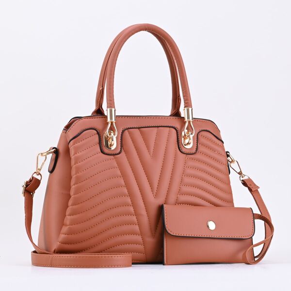 

2Pcs Minimalist Quilted Bag Set, Brown