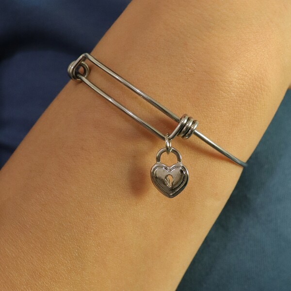 

2pcs Lock Decor Bangle, Silver