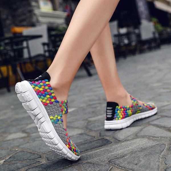 

Colorblock Braided Detail Slip On Shoes, Multicolor