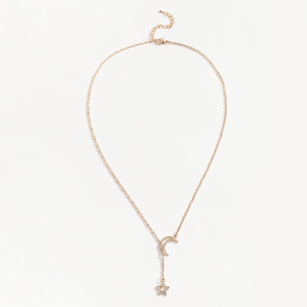 

Rhinestone Star & Moon Charm Necklace, Gold