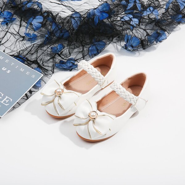 

Girls Faux Pearls & Bow Decor Flats, White