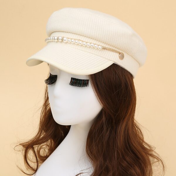 

Faux Pearl Decor Baker Boy Hat, Beige