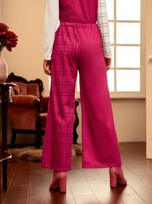 Aninho Plaid Print Wide Leg Sweatpants - Hot Pink - View 2