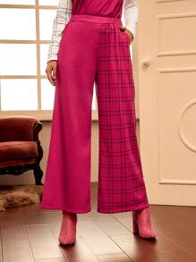 Aninho Plaid Print Wide Leg Sweatpants - Hot Pink - View 3