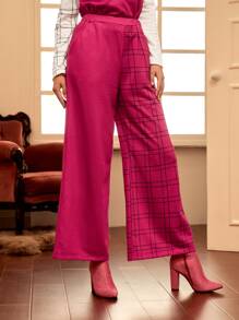 Aninho Plaid Print Wide Leg Sweatpants - Hot Pink - View 5