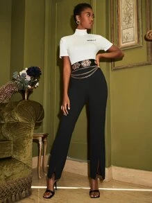 THEFOXMODBRAND Áo thun nữ Dày Lá thư Giải trí - trắng - Xem 3