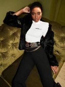 THEFOXMODBRAND Áo thun nữ Dày Lá thư Giải trí - trắng - Xem 4