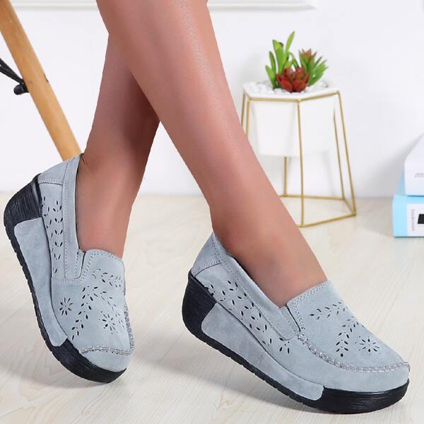 

Minimalist Hollow Out Leather Wedges, Grey