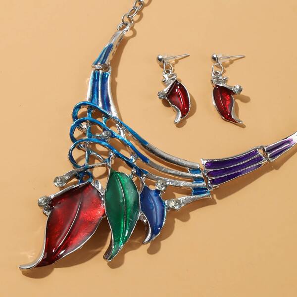 

3pcs Leaf Decor Jewelry Set, Multicolor