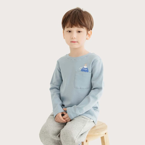 

Toddler Boys Cartoon Graphic Patch Pocket Tee, Dusty blue