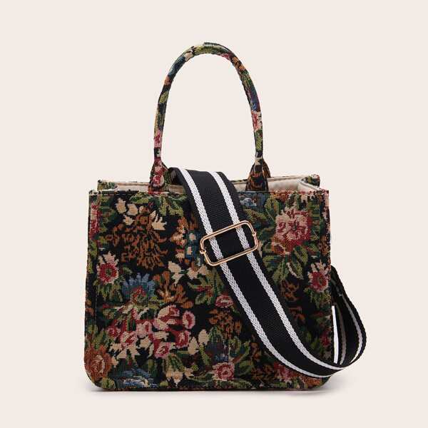 

Floral Graphic Satchel Bag, Multicolor