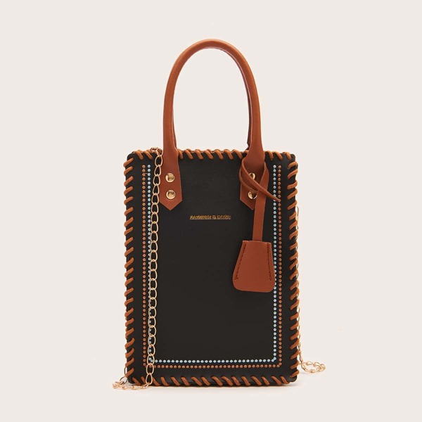 

Stitch Trim Satchel Bag, Black