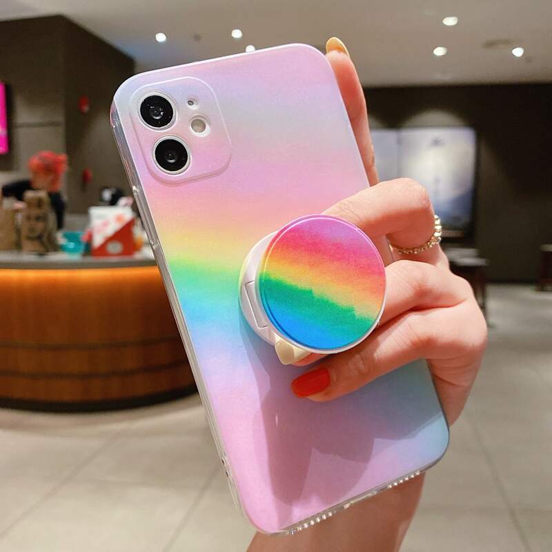 

Rainbow Pattern Phone Case With Stand-Out Phone Grip, Pink