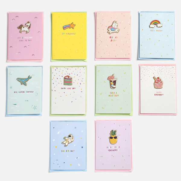

5pcs Cartoon Graphic Random Greeting Card, Multicolor
