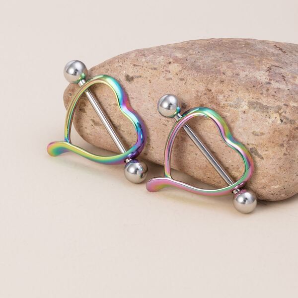 

2pcs Heart Decor Nipple Ring, Multicolor