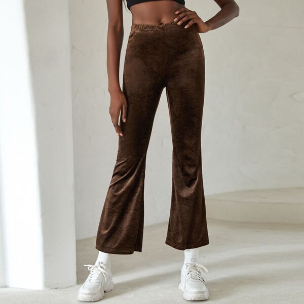

Elastic Waist Flare Leg Pants, Coffee brown