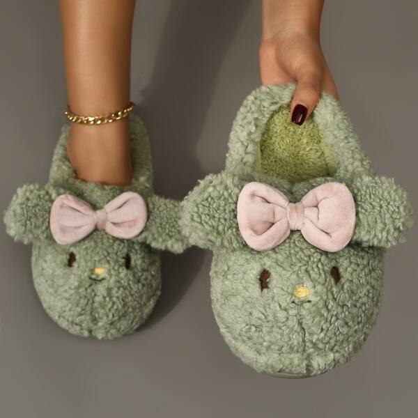 

Fuzzy Cartoon Graphic Novelty Slippers, Green