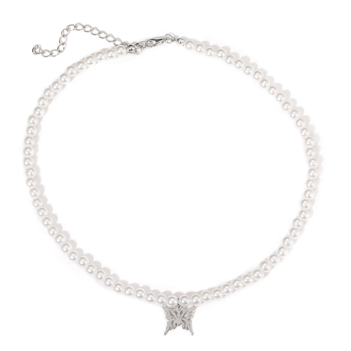 

Butterfly Decor Faux Pearl Beaded Necklace, White