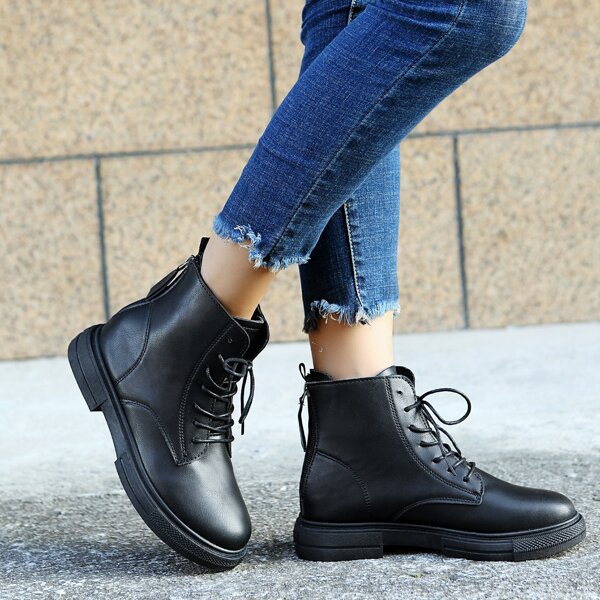 

Minimalist Zip Back Combat Boots, Black