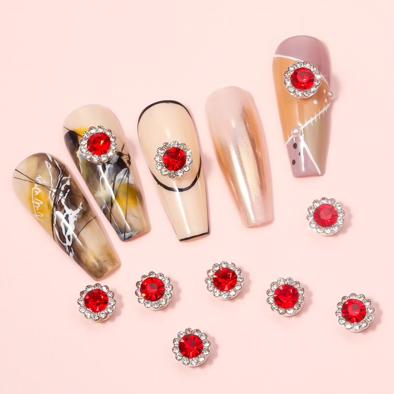 

10pcs Rhinestone Nail Art Decoration, Red