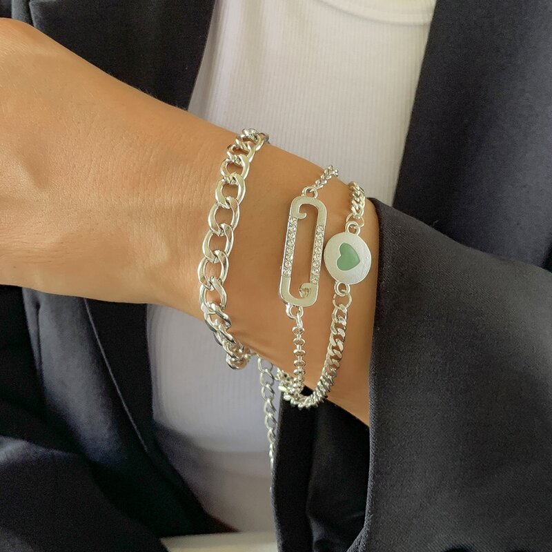 

3pcs Heart Decor Bracelet, Silver