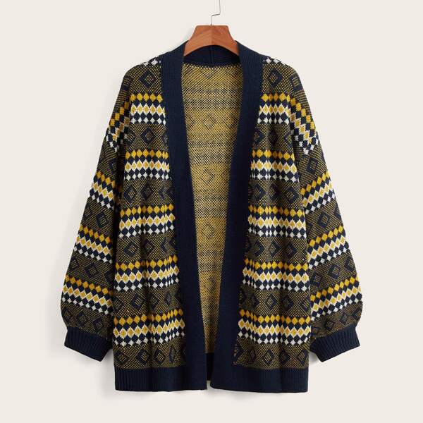 

Open Front Geo Pattern Cardigan, Multicolor