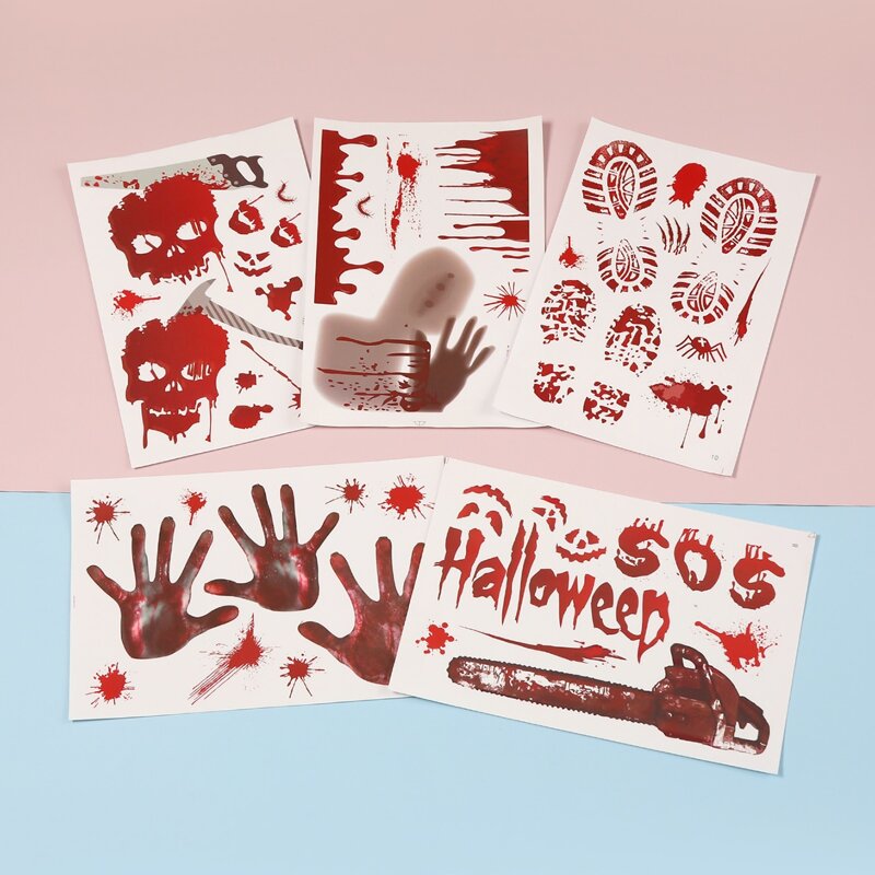 

5pcs Halloween Pattern Wall Sticker, Red