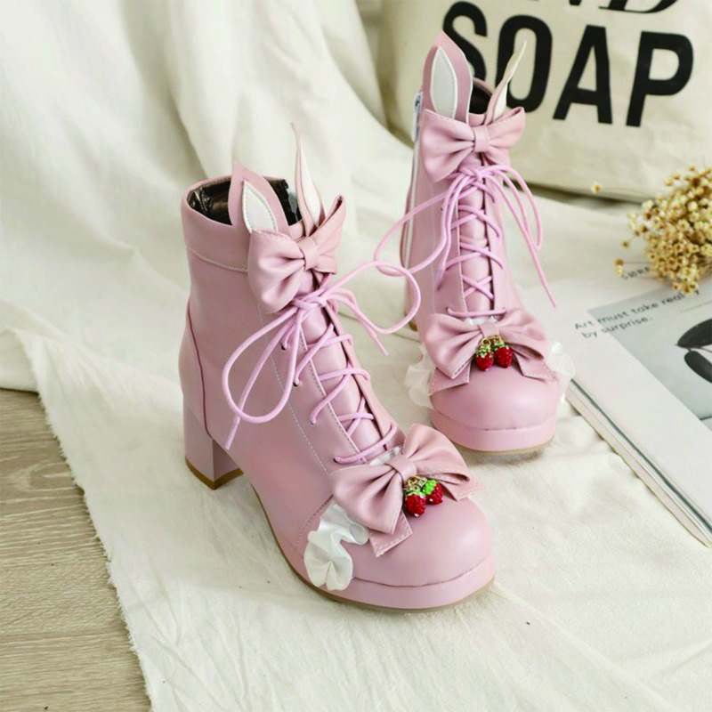 

Strawberry & Bow Decor Chunky Boots, Pink
