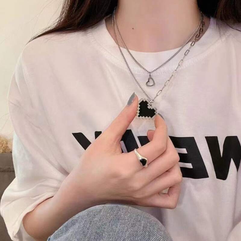 

2pcs Heart Pendant Chain Necklace, Silver