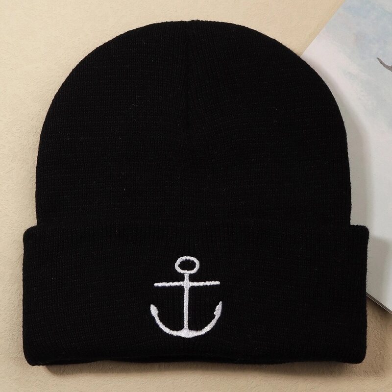 

Guys Graphic Embroidery Knit Beanie, Black