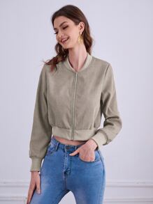 Cazadoras para Mujer Cremallera Liso Casual - Caqui - Ver 1