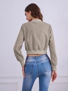Cazadoras para Mujer Cremallera Liso Casual - Caqui - Ver 2
