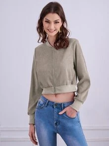 Cazadoras para Mujer Cremallera Liso Casual - Caqui - Ver 5