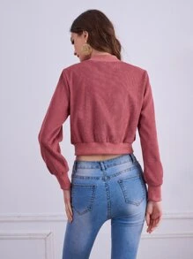 Cazadora tipo bomber unicolor con cremallera delantera corto - Rosa vieja - Ver 2