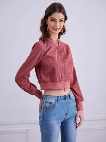 Cazadora tipo bomber unicolor con cremallera delantera corto - Rosa vieja - Ver 4