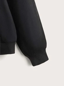 SHEIN Girls Heart & Letter Graphic Drop Shoulder Pullover - Black - View 3