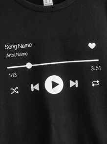 SHEIN Girls Heart & Letter Graphic Drop Shoulder Pullover - Black - View 4