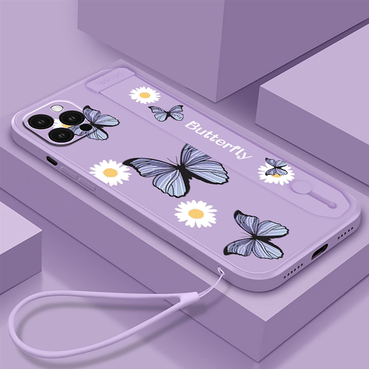 

Butterfly Pattern Phone Case With Push-Pull Holder, Multicolor