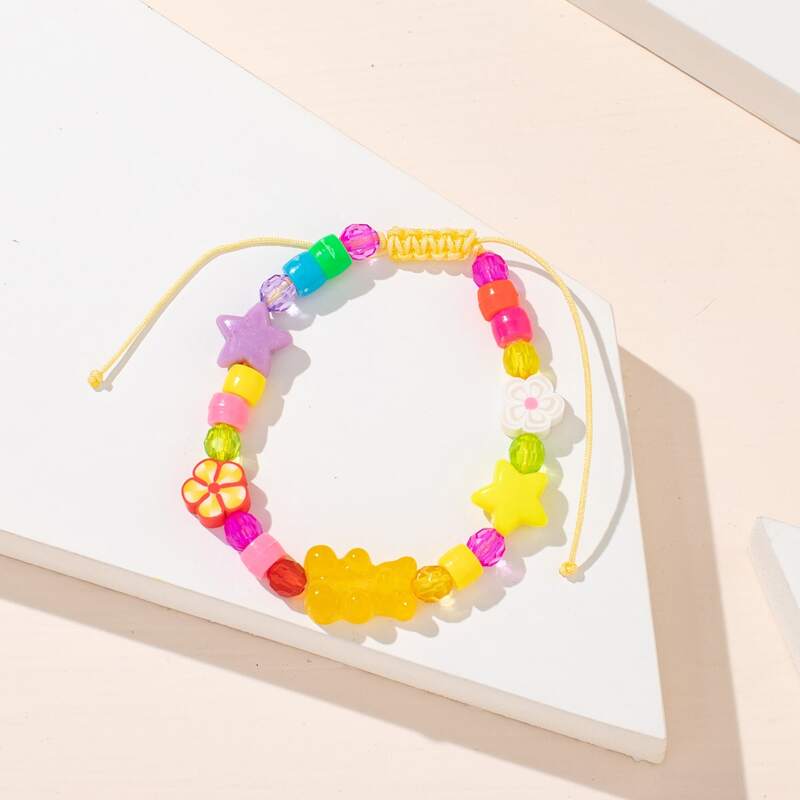 

Bear & Flower Beaded Bracelet, Multicolor