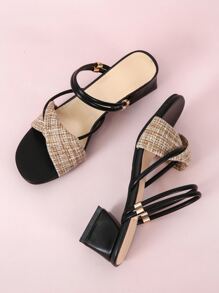 Phụ nữ trang trí kim loại buộc chân thiết kế dép quai ngang, dép gót nhọn thời trang màu xanh - màu đen - Xem 4