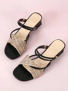 Phụ nữ trang trí kim loại buộc chân thiết kế dép quai ngang, dép gót nhọn thời trang màu xanh - màu đen - Xem 5